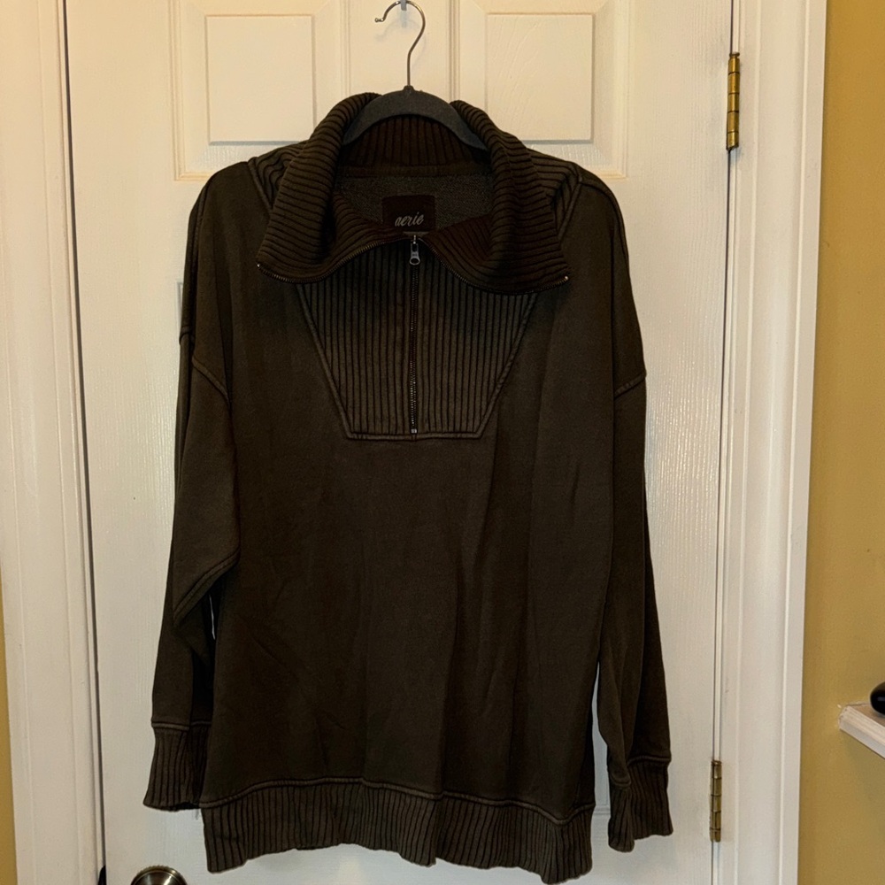 Aerie Dark Green Zip-Up Sweater